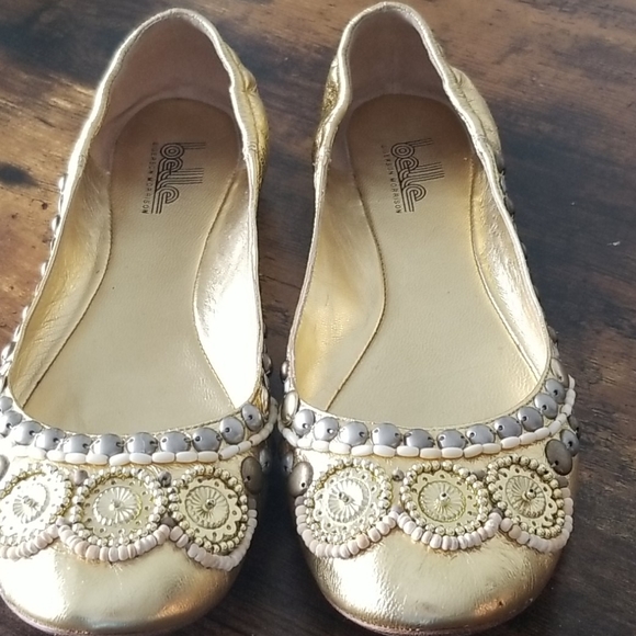 Gold ballet beaded shoes, - Picture 1 of 8